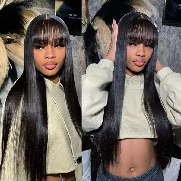 Natural Color Full-mechanism Headgear Straight Fringe Wigs Without Lace